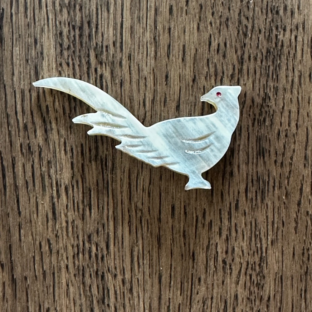 Vintage Carved Bird Brooch with Red Eye